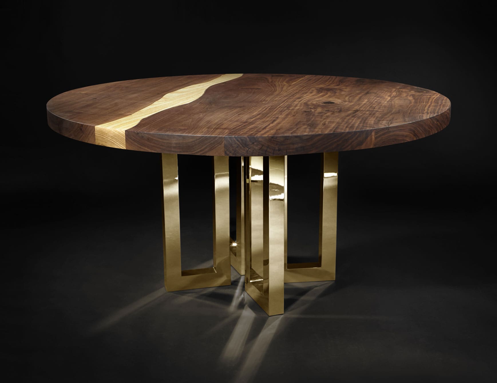 Nella Vetrina IL Pezzo 6 Round Table in Walnut Ash Wood with Gold